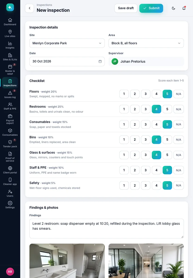 Supervisor inspection checklist on a tablet